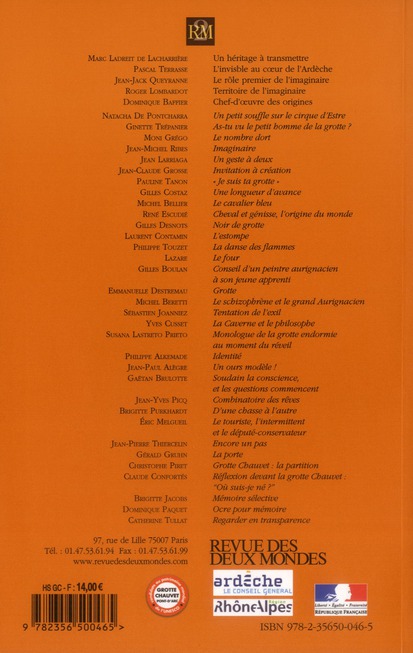 Quatrième de couverture de « REVUE DES DEUX MONDES HS NOVEMBRE 2011. GROTTE CHAUVET - PONT D'ARC 33 000 ANS 33 000 MOTS »