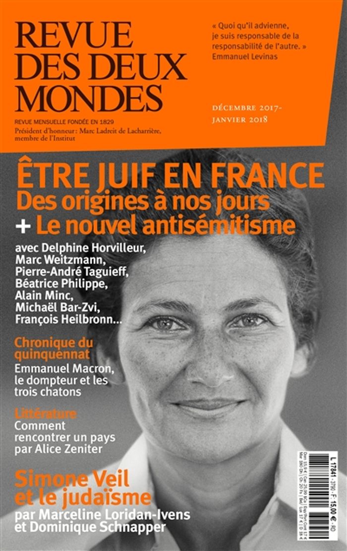 Couverture du livre « REVUE DES DEUX MONDES DEC/JAN 2018 - LES JUIFS ET LA FRANCE - SIMONE VEIL » de Xxx, librairie Les Contes Infusés à Corte