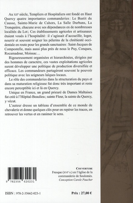 Quatrième de couverture de « TEMPLIERS ET HOSPITALIERS EN QUERCY »