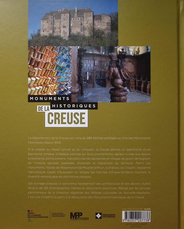 Quatrième de couverture de « Monuments historiques de la Creuse : inventaire des 289 monuments historiques du département »