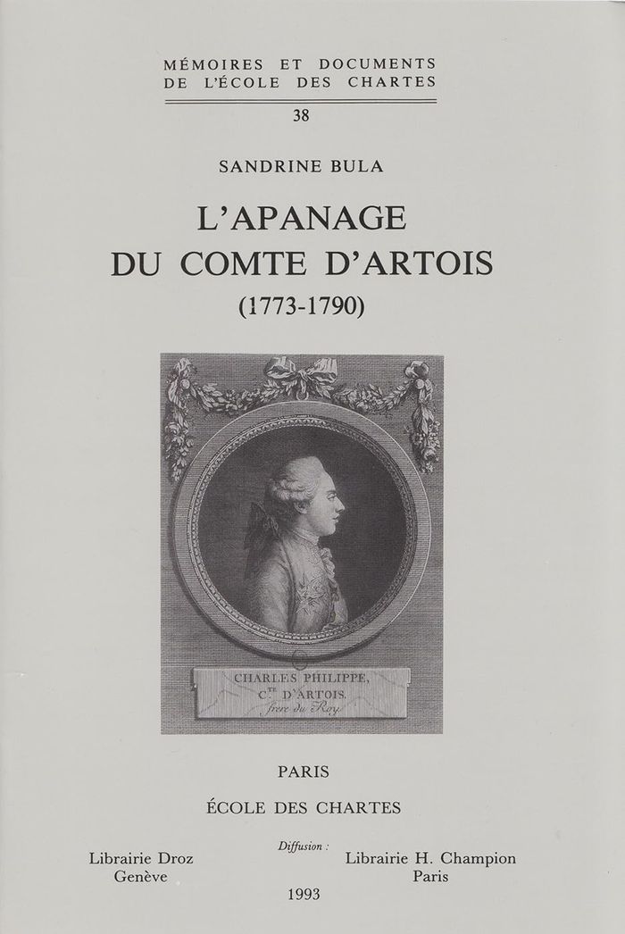 Couverture du livre « APANAGE DU COMTE D'ARTOIS (1773-1790) » de Bula/barbiche, librairie Les Contes Infusés à Corte