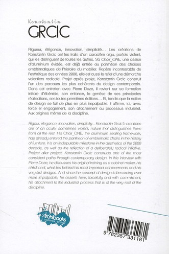 Quatrième de couverture de « KONSTANTIN GRCIC - ENTRETIEN AVEC PIERRE DOZE. »