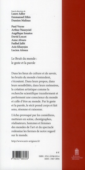 Quatrième de couverture de « Le bruit du monde : le geste et la parole »