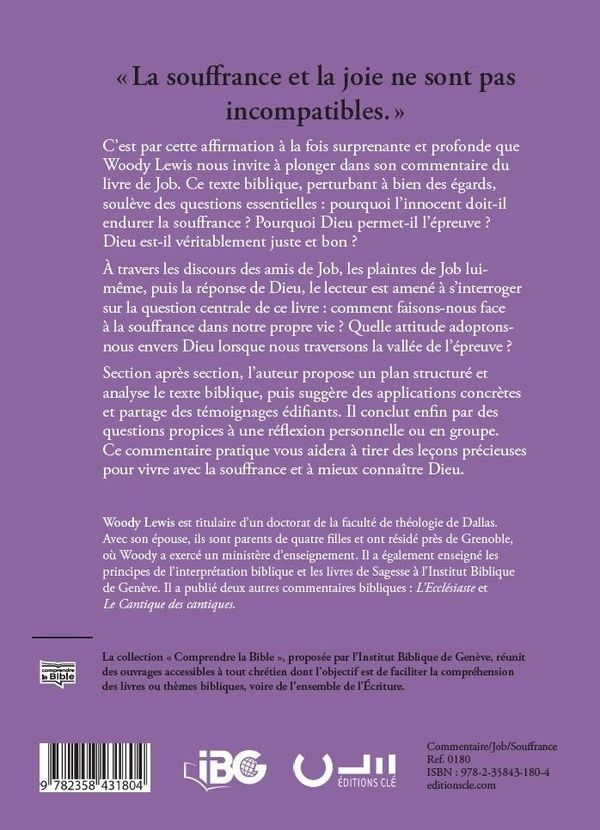 Quatrième de couverture de « Job : vivre avec la souffrance »