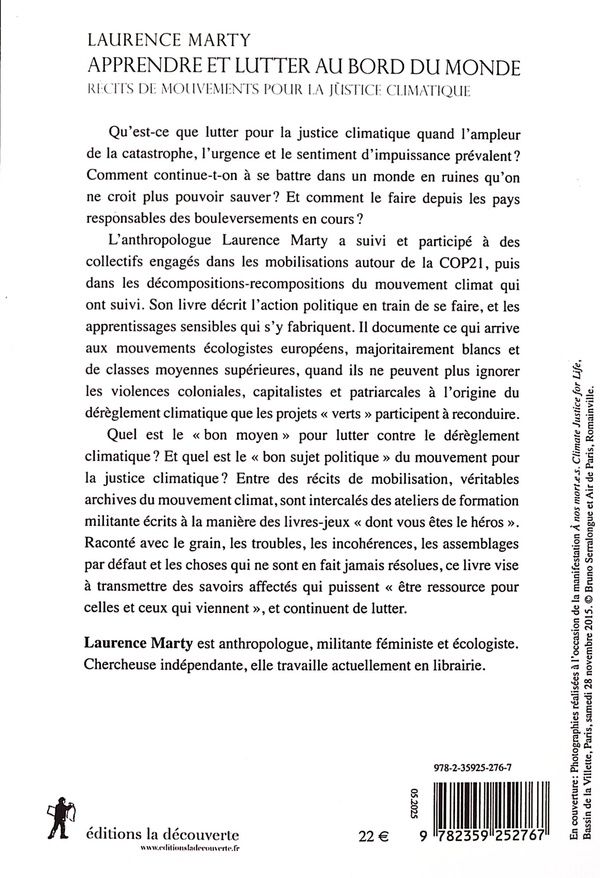 Quatrième de couverture de « Apprendre et lutter au bord du monde : récits de mouvements pour la justice climatique »