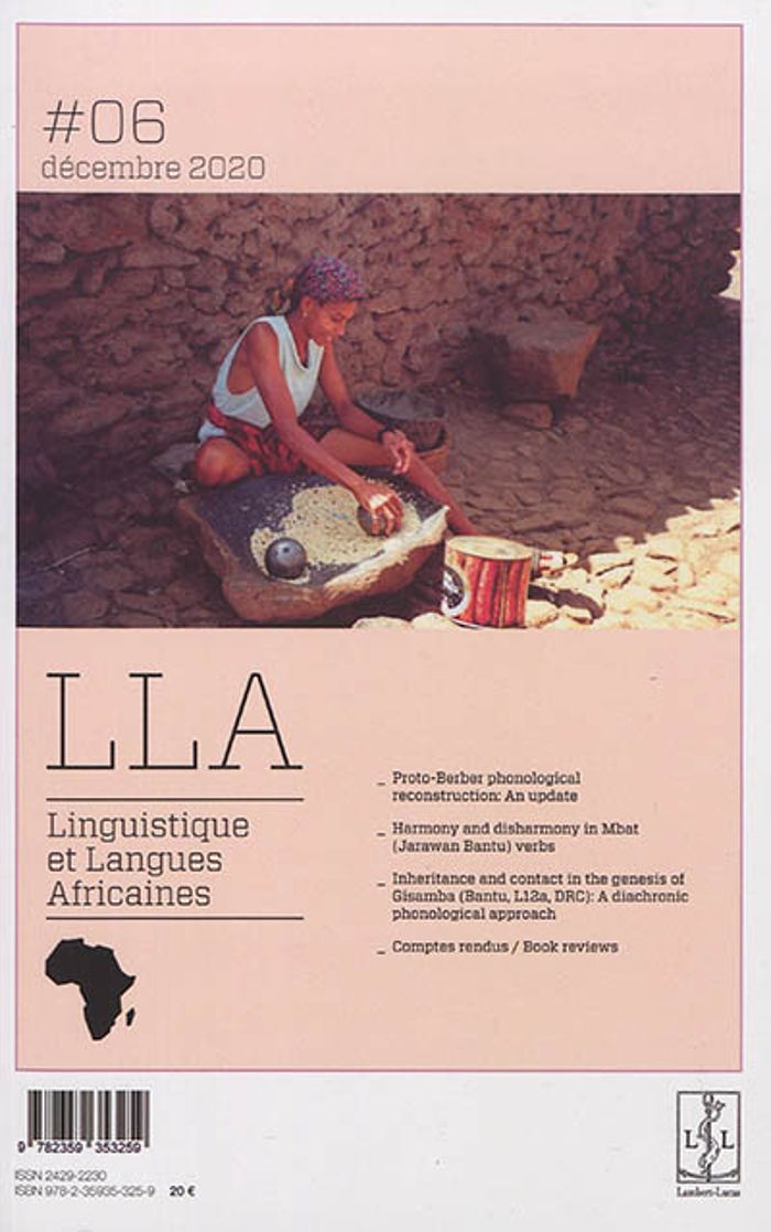 Couverture du livre « LINGUISTIQUE ET LANGUES AFRICAINES - REVUE DU LLACAN N 6 » de Treis Yvonne, librairie Les Contes Infusés à Corte