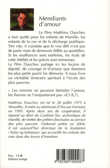 Quatrième de couverture de « MENDIANTS D'AMOUR - A L'ECOLE DES ENFANTS DE MANILLE »
