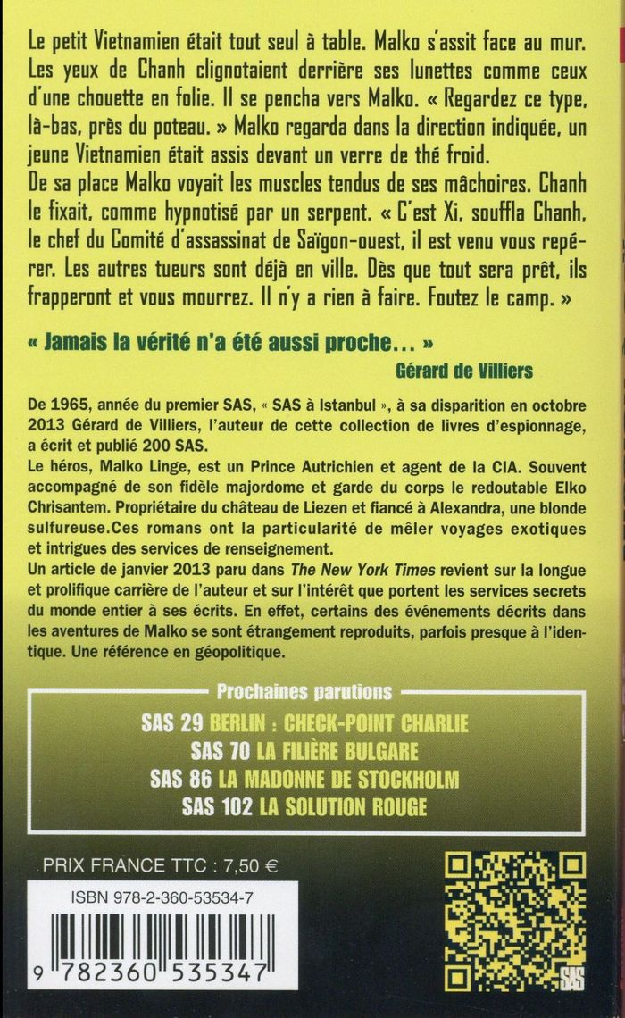 Quatrième de couverture de « SAS 20 MISSION A SAIGON »