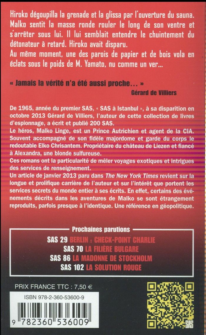 Quatrième de couverture de « SAS 38 LES OTAGES DE TOKYO »
