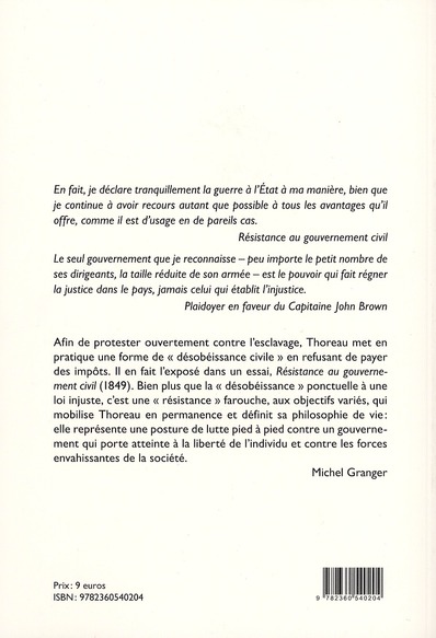 Quatrième de couverture de « Résistance au gouvernement civil : et autres textes »