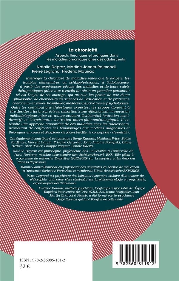 Quatrième de couverture de « LA CHRONICITE - ASPECTS THEORIQUES ET PRATIQUES DANS LES MALADIES CHRONIQUES CHEZ DES ADOLESCENTS »