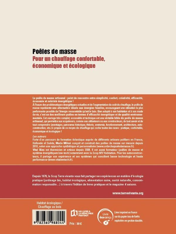 Quatrième de couverture de « Poêles de masse : pour un chauffage confortable, économique et écologique »