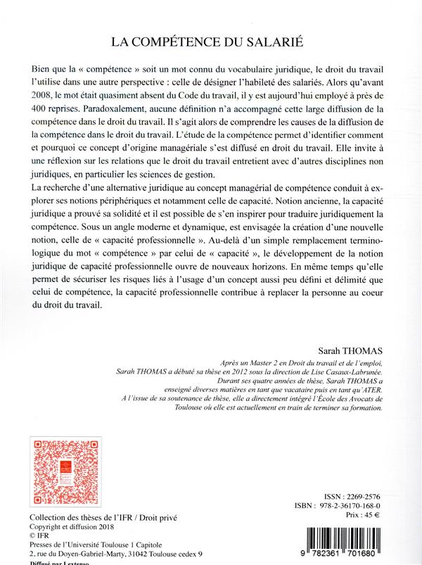 Quatrième de couverture de « LA COMPETENCE DU SALARIE »