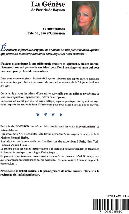 Quatrième de couverture de « LA GENESE - 57 ILLUSTRATIONS - TEXTE DE JEAN D'ORMESSON »