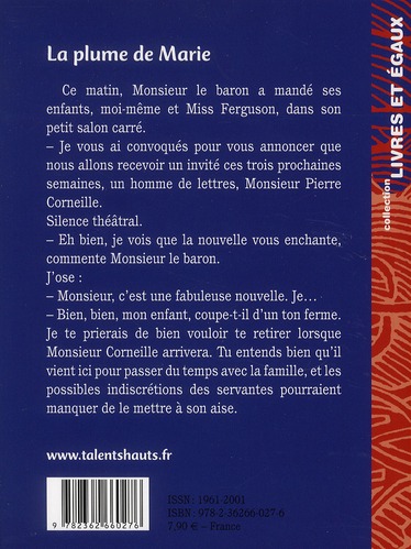 Quatrième de couverture de « La plume de Marie »