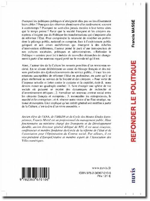 Quatrième de couverture de « REFONDER LA POLITIQUE »