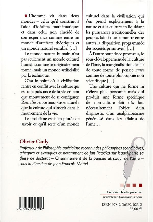 Quatrième de couverture de « LA CULTURE DE L'AME EN PERIL »