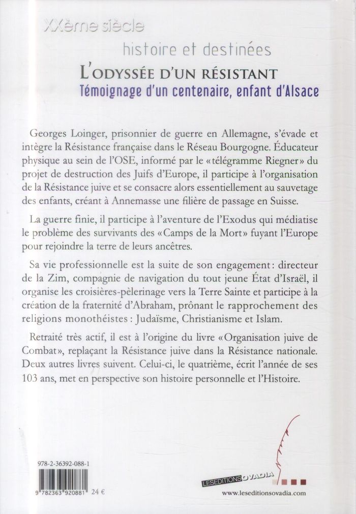 Quatrième de couverture de « L ODYSSEE D UN RESISTANT »