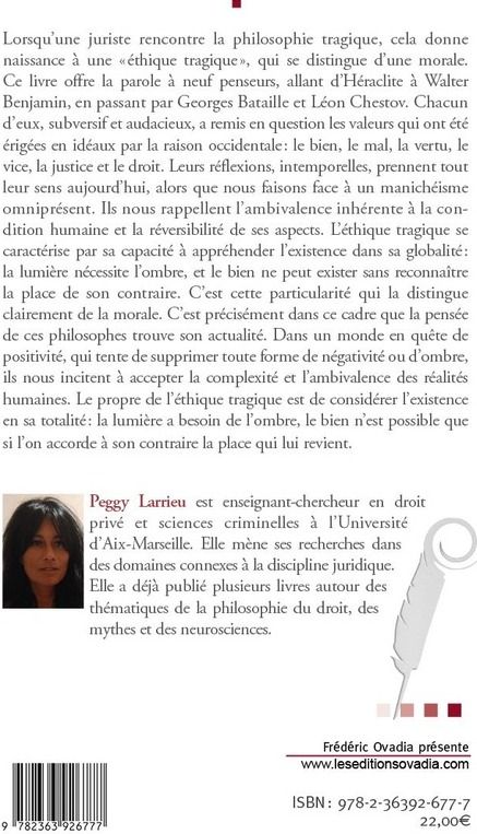 Quatrième de couverture de « L'éthique tragique : d'Héraclite à Walter Benjamin »