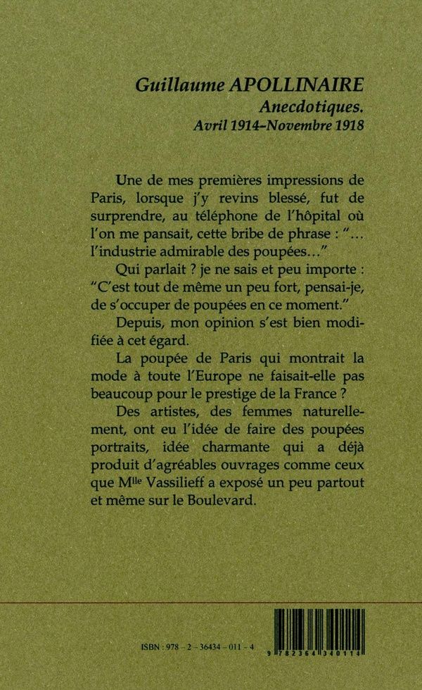 Quatrième de couverture de « ANECDOTIQUES. VOLUME 2 (AVRIL 1914-NOVEMBRE 1918) »