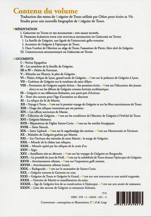 Quatrième de couverture de « VIE DE GREGOIRE DE TOURS. VOL. II. LES SOURCES DE LA VITA GREGORII. - ETUDES POUR UNE NOUVELLE BIOGR »