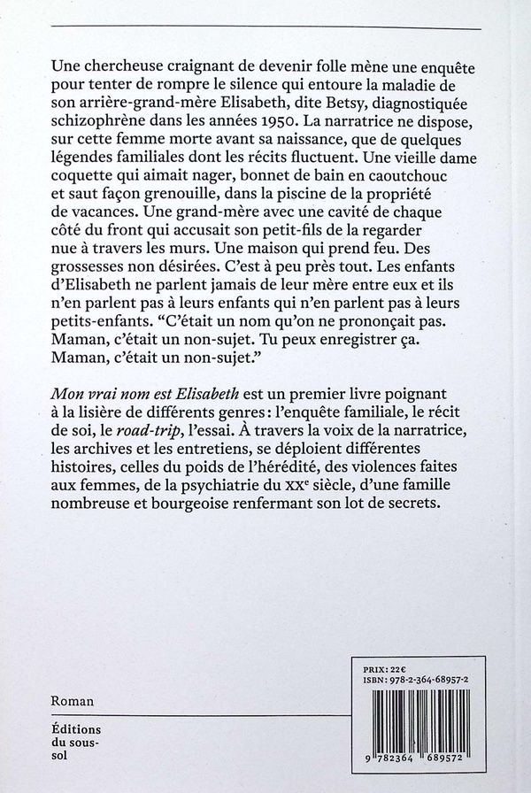 Quatrième de couverture de « MON VRAI NOM EST ELISABETH »