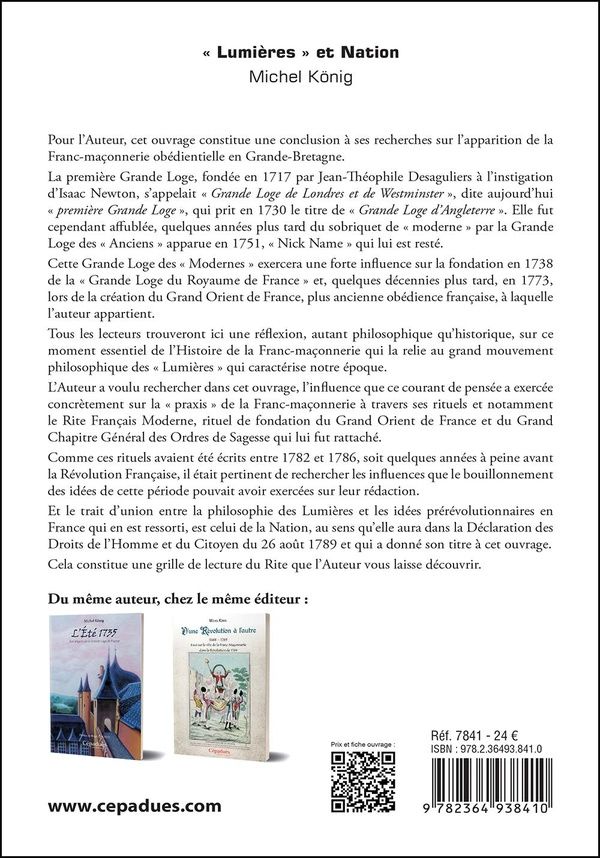 Quatrième de couverture de « Lumières et Nation : l'ADN de la franc-maçonnerie »