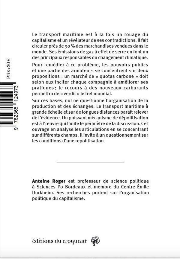 Quatrième de couverture de « Capitalisme sous pavillon vert : la dépolitisation des enjeux climatiques dans le transport maritime »