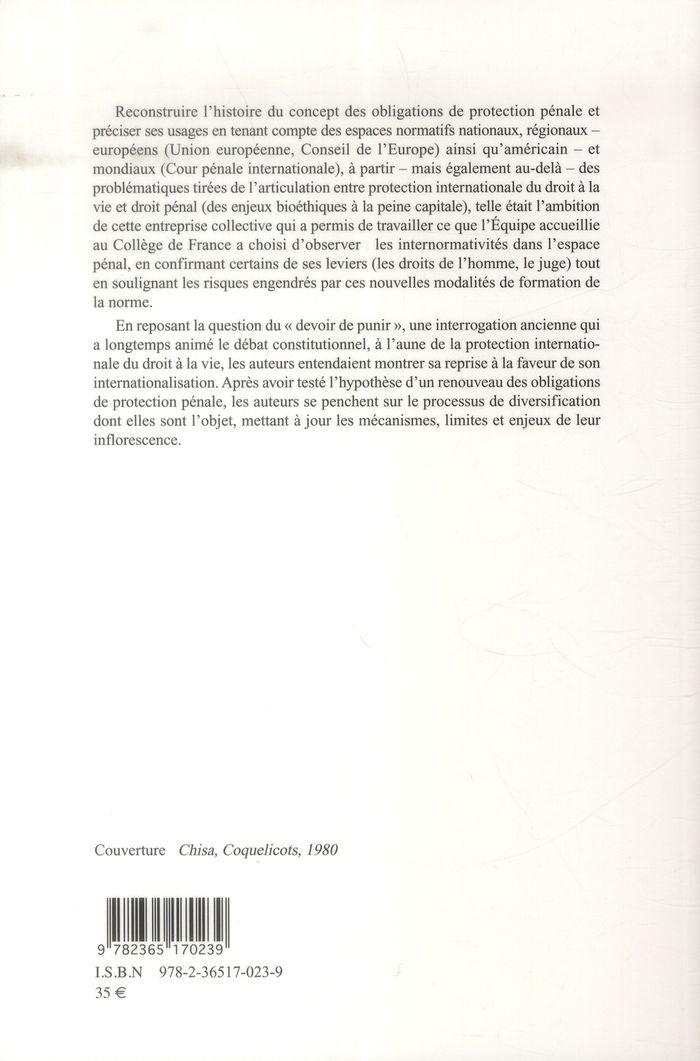 Quatrième de couverture de « DEVOIR DE PUNIR ? - LE SYSTEME PENAL FACE A LA PROTECTION INTERNATIONALE DU DROIT A LA VIE »
