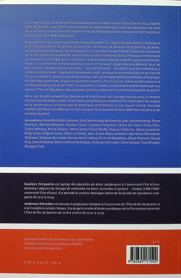 Quatrième de couverture de « LA CONTRACTUALISATION DU DROIT - VOL61 - APPROCHES FRANCAISES ET BRESILIENNES »