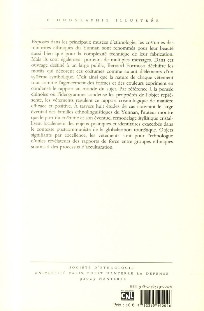 Quatrième de couverture de « COSTUMES DU YUNNAN, CHINE - IDENTITE ET SYMBOLIQUE DE LA PARURE »