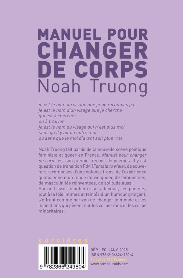 Quatrième de couverture de « Manuel pour changer de corps »