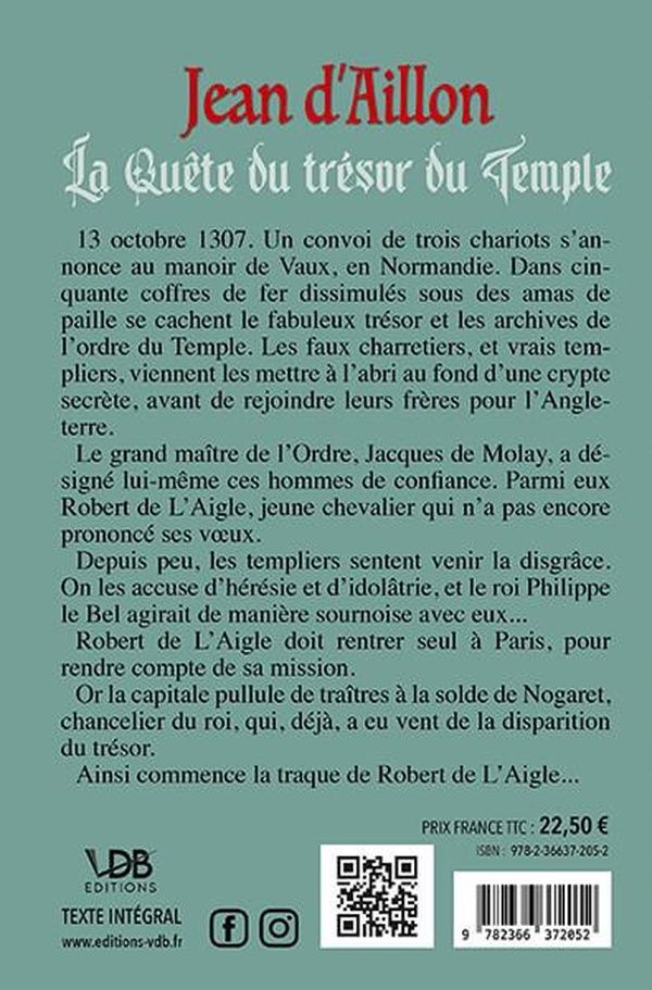Quatrième de couverture de « La quête du trésor du Temple »