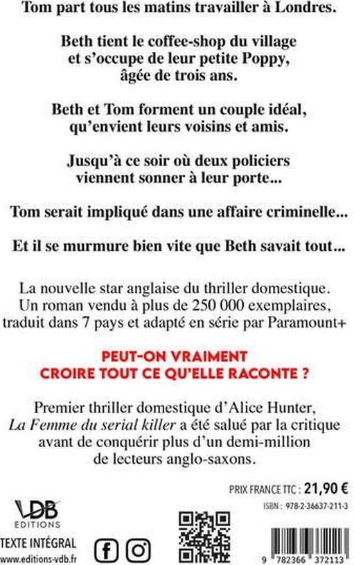 Quatrième de couverture de « La femme du serial killer »