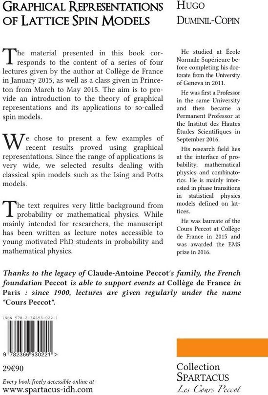 Quatrième de couverture de « GRAPHICAL REPRESENTATIONS OF LATTICE SPIN MODELS - COURS PECCOT, COLLEGE DE FRANCE : JANVIER-FEVRIER »