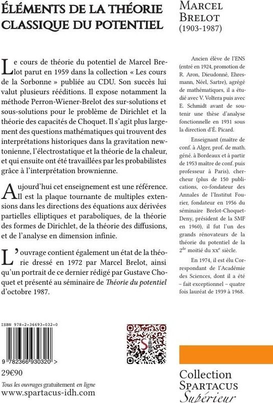 Quatrième de couverture de « ELEMENTS DE LA THEORIE CLASSIQUE DU POTENTIEL - LES ETAPES ET LES ASPECTS MULTIPLES DE LA THEORIE DU »