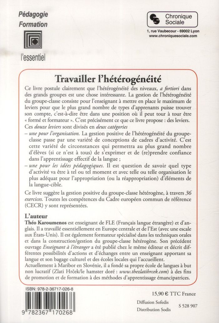 Quatrième de couverture de « TRAVAILLER L'HETEROGENEITE »