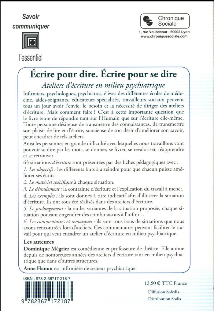 Quatrième de couverture de « ECRIRE POUR DIRE, ECRIRE POUR SE DIRE »