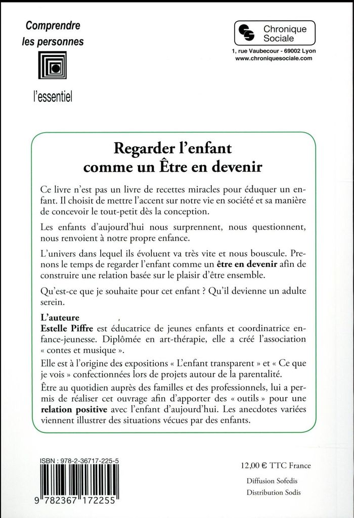 Quatrième de couverture de « REGARDER L'ENFANT COMME UN ETRE EN DEVENIR »