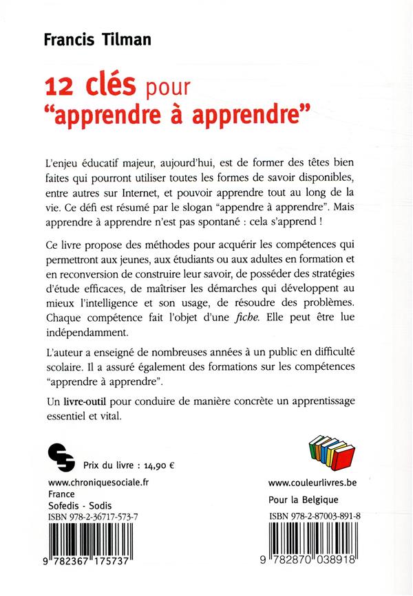 Quatrième de couverture de « 12 CLES POUR "APPRENDRE A APPRENDRE" »