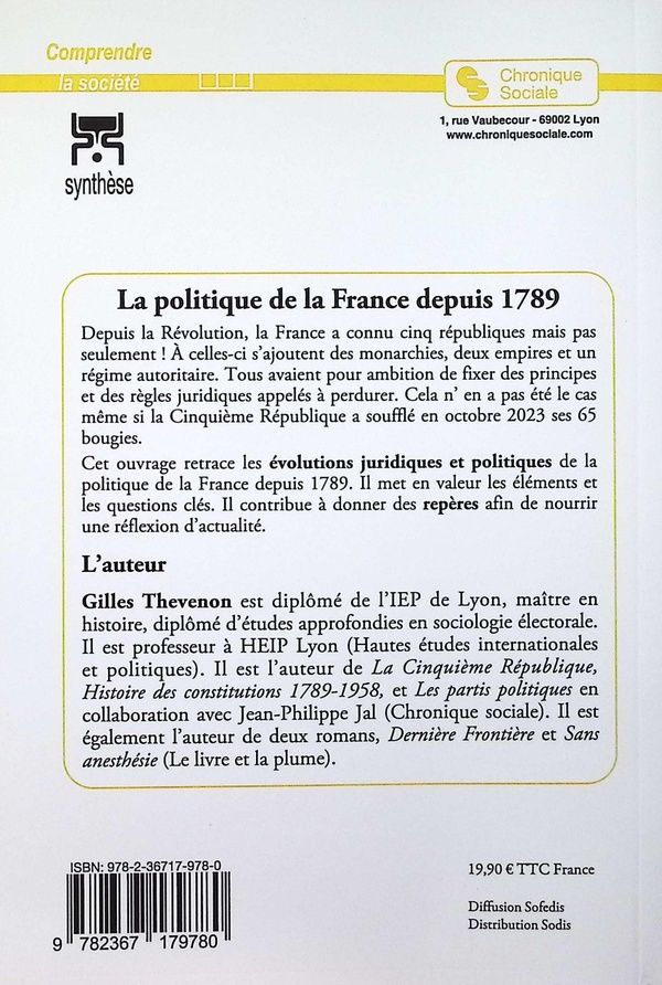 Quatrième de couverture de « La politique de la France depuis 1789 »