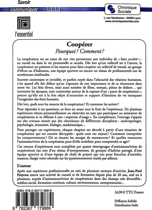 Quatrième de couverture de « Coopérer : pourquoi ? comment ? »