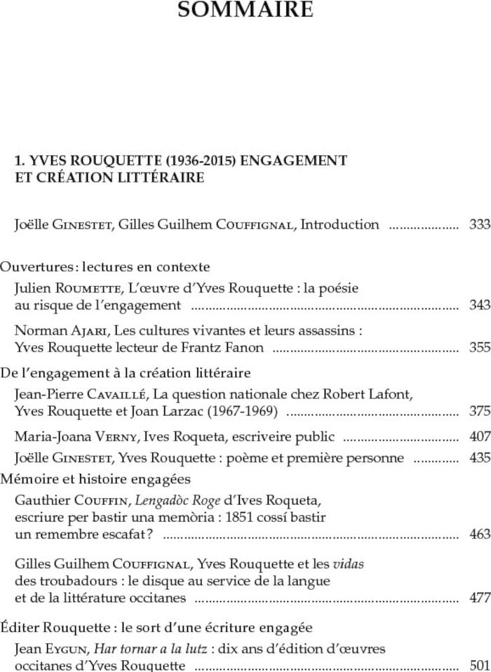 Couverture du livre « REVUE DES LANGUES ROMANES TOME 121 N 2 : YVES ROUQUETTE (1936-2015). ENGAGEMENT ET CREATION LITTERA » de Gilda Caiti-Russo, librairie Les Contes Infusés à Corte