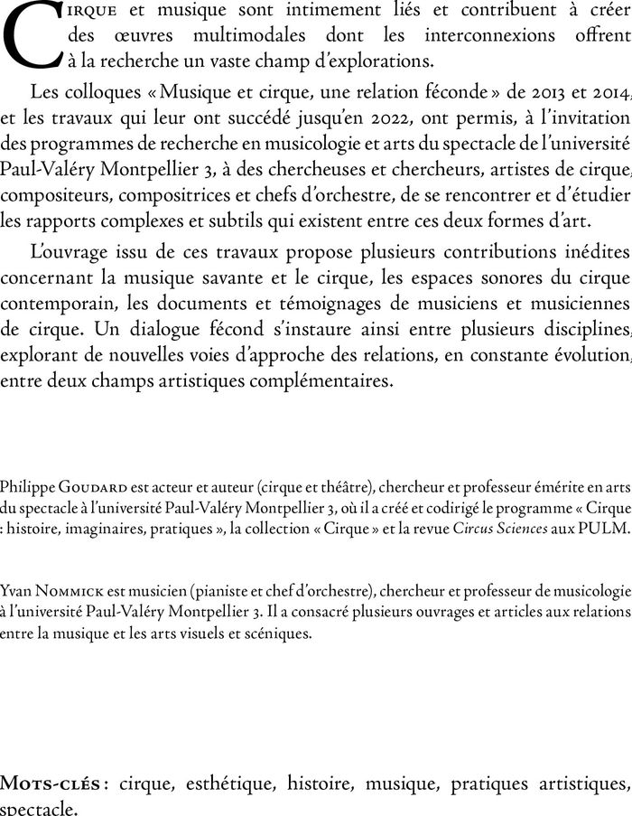 Couverture du livre « Musique et cirque : une relation féconde » de [organisé par le RIRRA21, librairie Les Contes Infusés à Corte