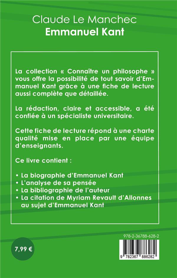 Quatrième de couverture de « COMPRENDRE KANT (ANALYSE COMPLETE DE SA PENSEE) »