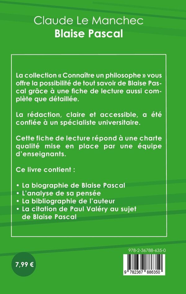 Quatrième de couverture de « COMPRENDRE PASCAL (ANALYSE COMPLETE DE SA PENSEE) »