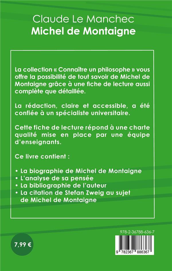 Quatrième de couverture de « COMPRENDRE MONTAIGNE (ANALYSE COMPLETE DE SA PENSEE) »
