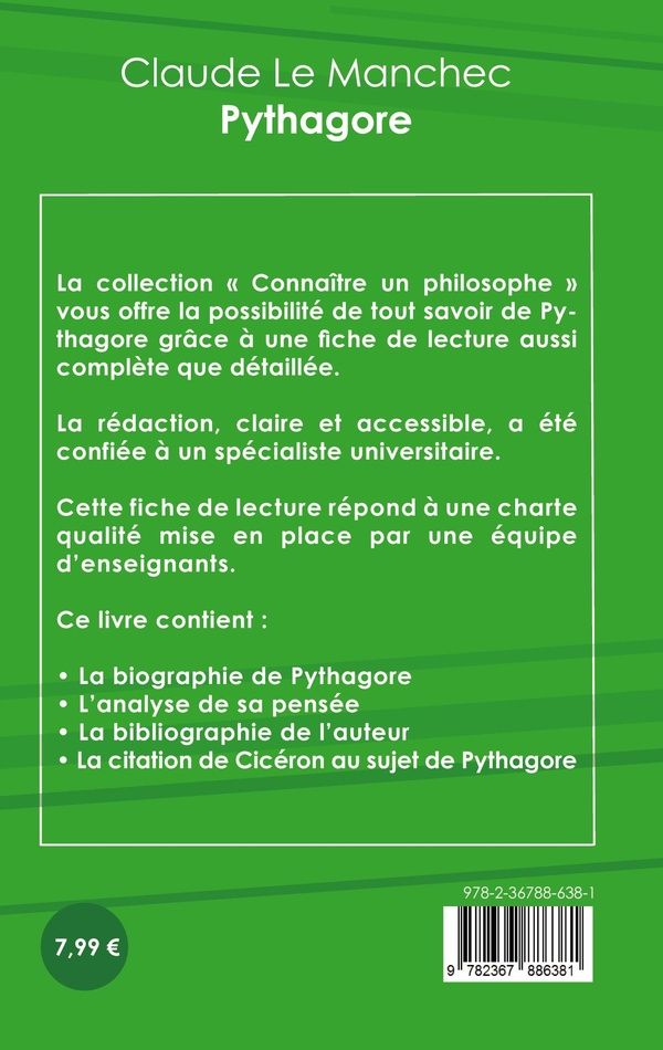 Quatrième de couverture de « COMPRENDRE PYTHAGORE (ANALYSE COMPLETE DE SA PENSEE) »