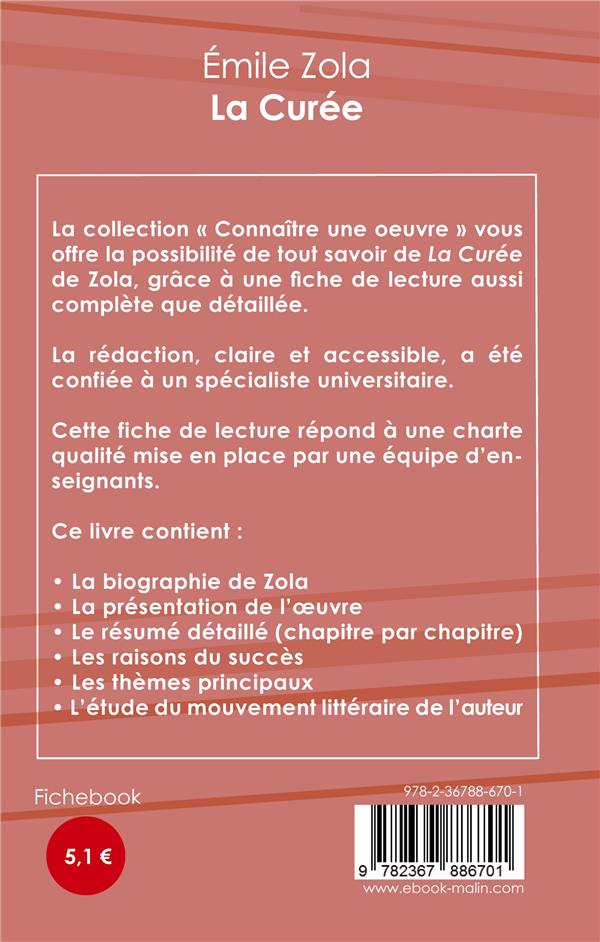 Quatrième de couverture de « FICHE DE LECTURE LA CUREE DE EMILE ZOLA (ANALYSE LITTERAIRE DE REFERENCE ET RESUME COMPLET) »