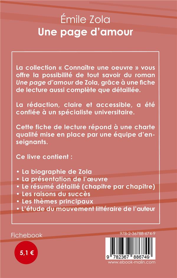 Quatrième de couverture de « FICHE DE LECTURE UNE PAGE D'AMOUR DE EMILE ZOLA (ANALYSE LITTERAIRE DE REFERENCE ET RESUME COMPLET) »